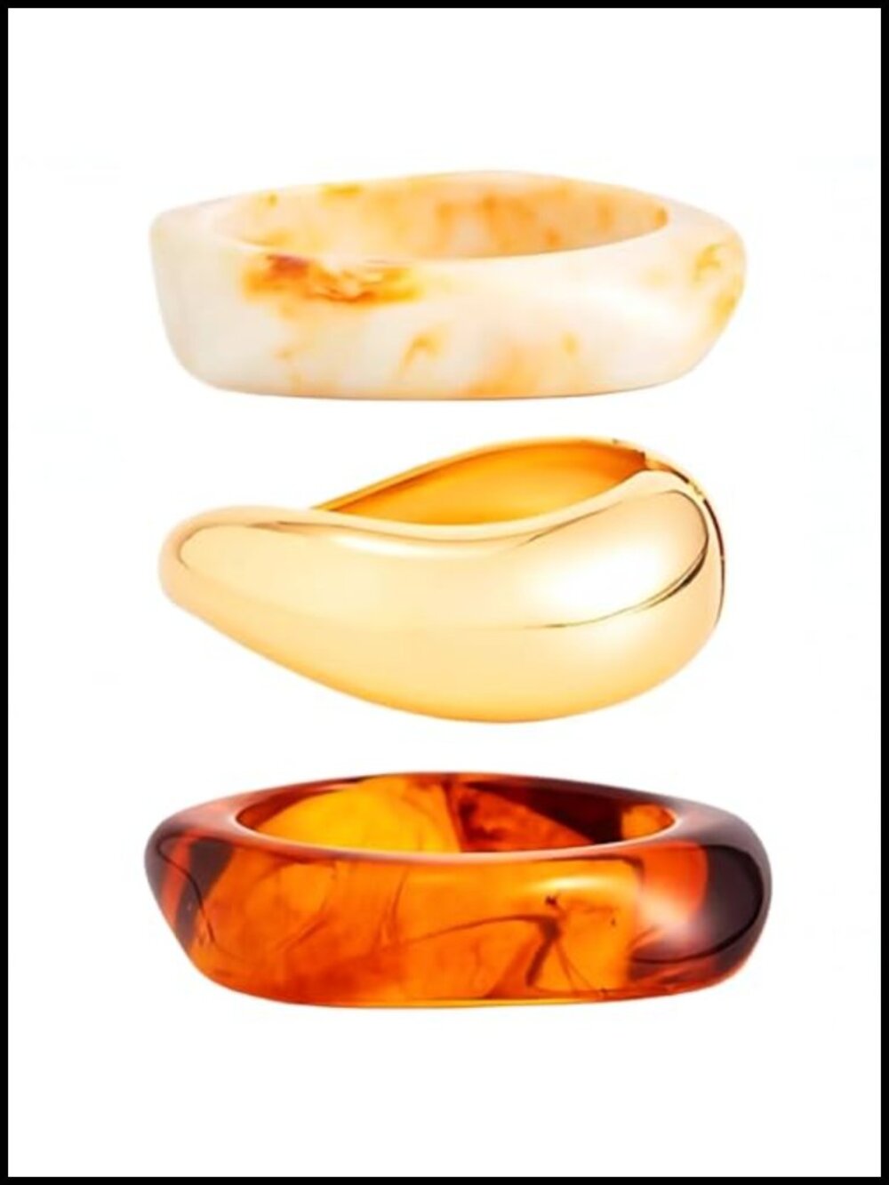 3-Pack Chunky Acrylic Bangle Bracelets Set Gold